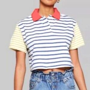 Wild Fable Colorblock Boxy Cropped Striped Polo XL
